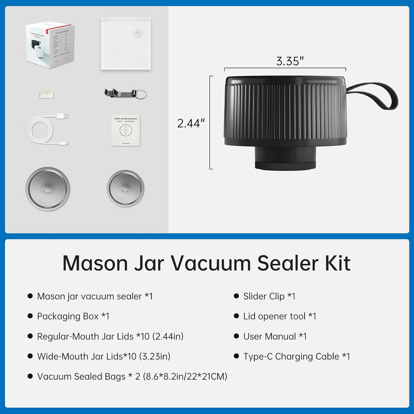Skiennix Electric Mason Jar Vacuum Sealer Kit - 3-in-1 Handheld Automatic Food Saver | Ideal for Canning Jams, Pickles & Dry Foods | Black