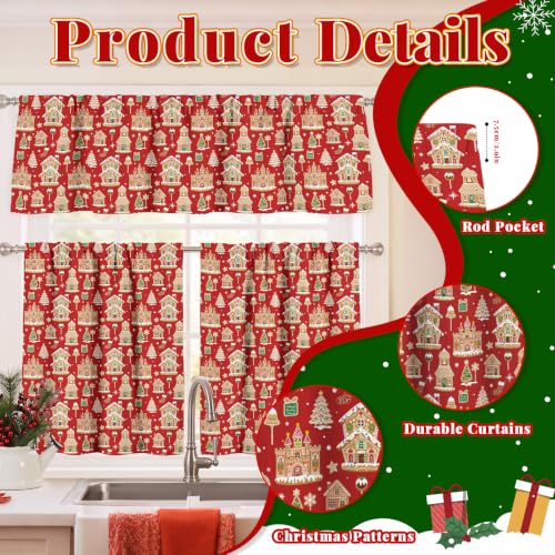 Christmas Kitchen Curtains Sets for Window - Short Curtains with Castles Variation - 3 Pieces