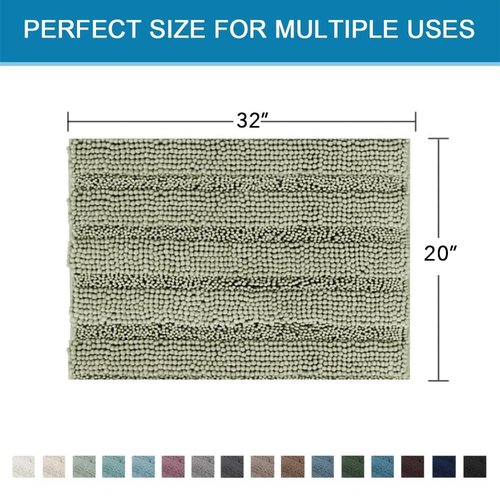 H.VERSAILTEX Bath Mats for Bathroom Non Slip Thick Chenille Striped Bath Rug Absorbent Fluffy Soft Shaggy Rugs Washable Dry Fast Plush Mats for Indoor, Bath Room, Tub - 20" x 32", Eucalyptus Green