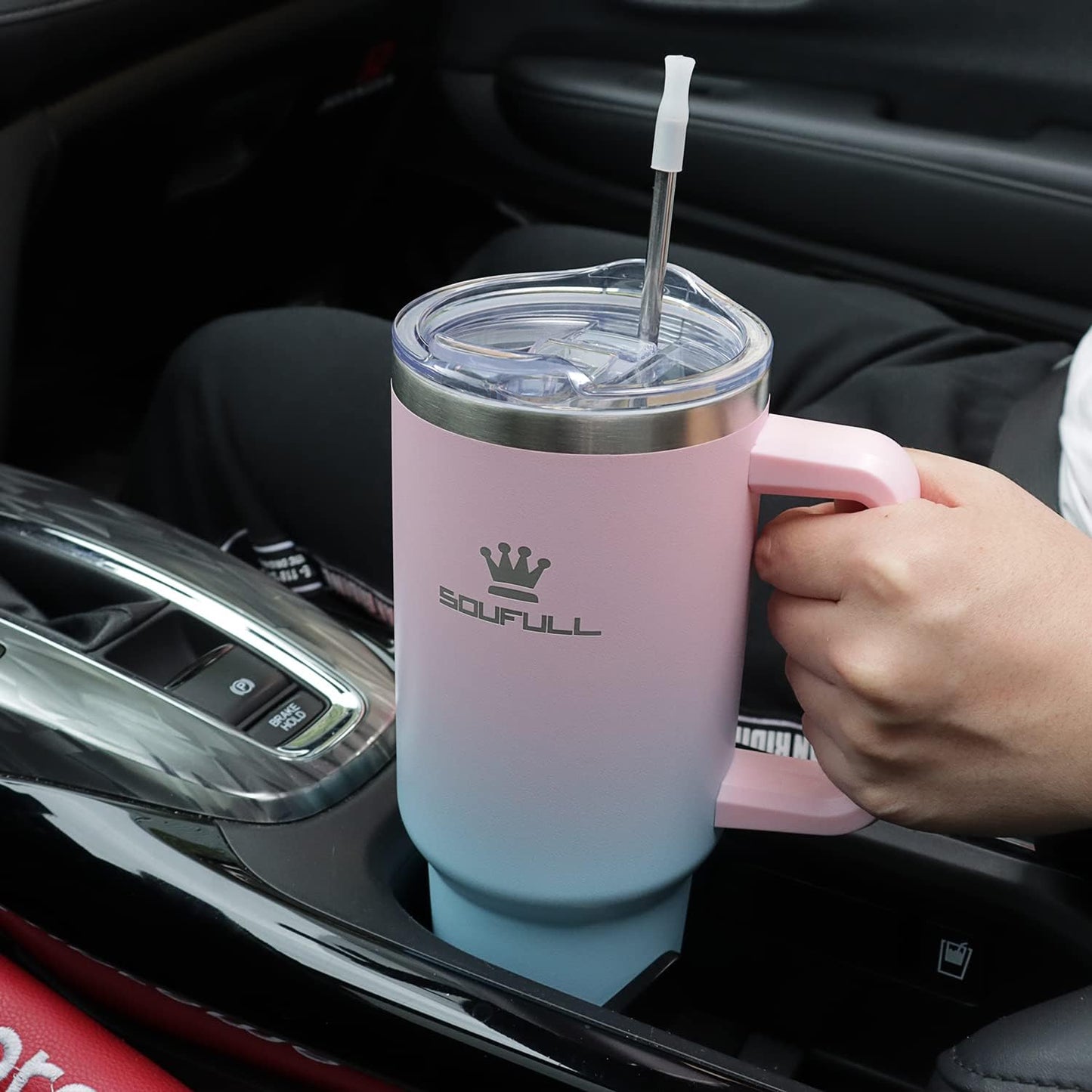 Skiennix 40 oz Tumbler - Leak-Proof Travel Coffee Mug with Handle & Straw Lid | Insulated Stainless Steel, Keeps Drinks Cold for 34Hrs or Hot for 10Hrs, Dishwasher Safe (Pink/Blue)