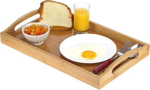 Home It Bamboo Tray with Large Handles - Versatile Ottoman Tray for Coffee, Tea, Breakfast, and More