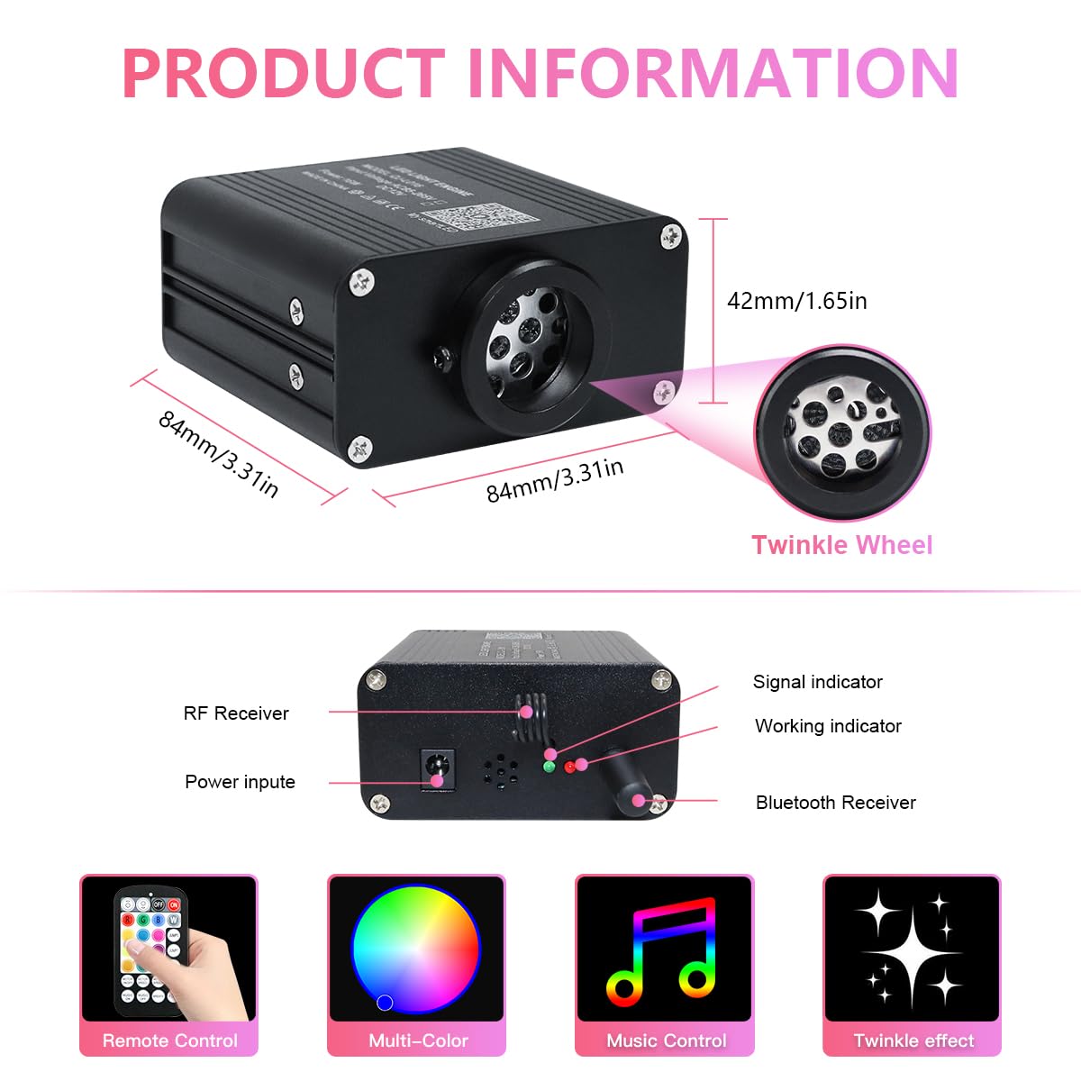 Starlight Headliner Kit, Twinkle & Sound Activate RGBW 16W Fiber Optic Lights with Bluetooth APP & Remote Control, 300 pcs*0.03in*9.8ft, Star Lights for Home/Car Decor