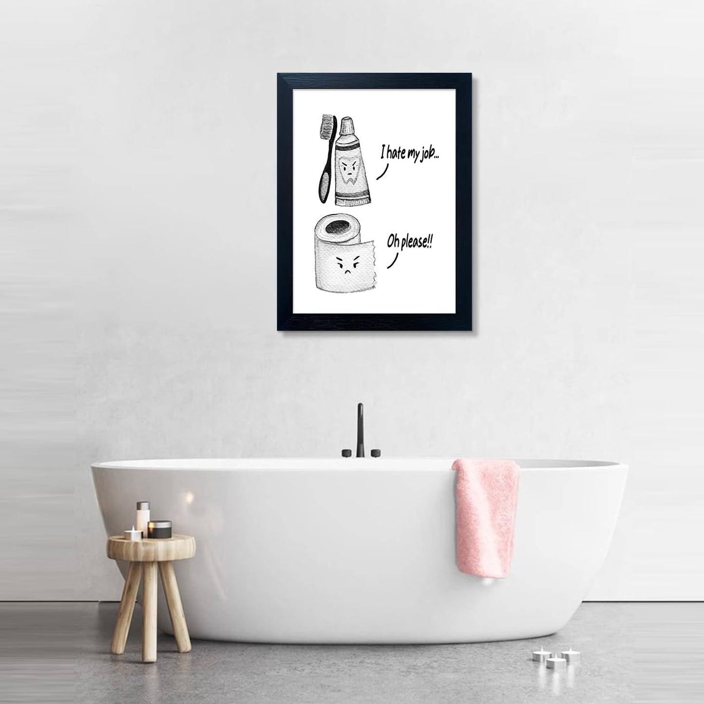 Regine Switzerland Kids Bathroom Decor - Cute Framed Canvas Wall Art | Modern Black and White Design