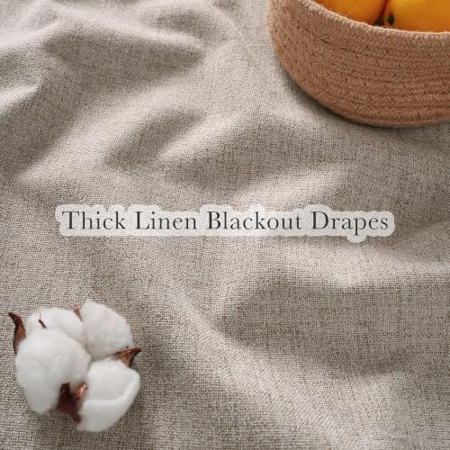 Blackout Linen Curtains 42W x 48L - 2 Panels, Rustic Farmhouse Style