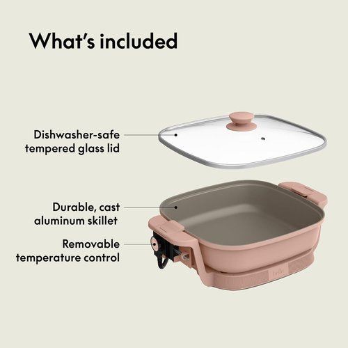 Bella Make & Take Electric Skillet - EverGood™ Ceramic Coating, Adjustable Temp, 1200W, Blossom Color