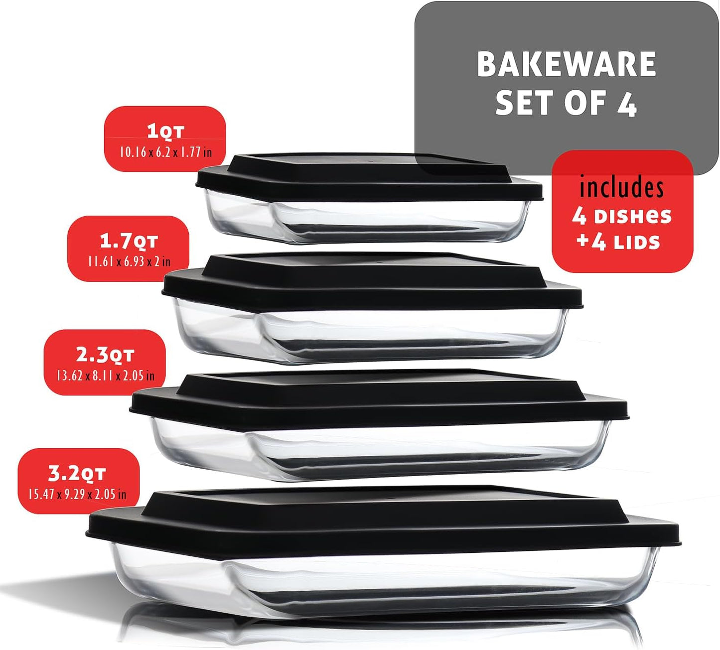 Nestl 8pc Glass Baking Dishes Set - Leakproof Oven & Microwave Safe Food Storage Containers | 9x13 Lasagna Pan