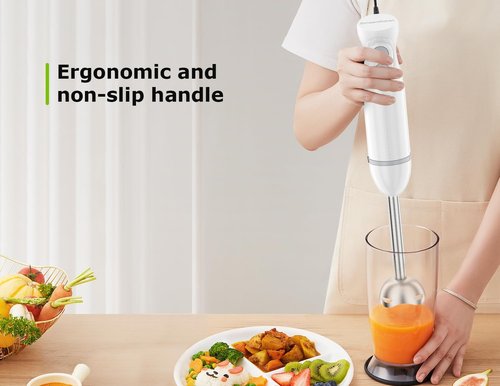Bonsenkitchen Immersion Blender - 4-In-1 Handheld Stick Mixer with Whisk & Chopper Bowl - White