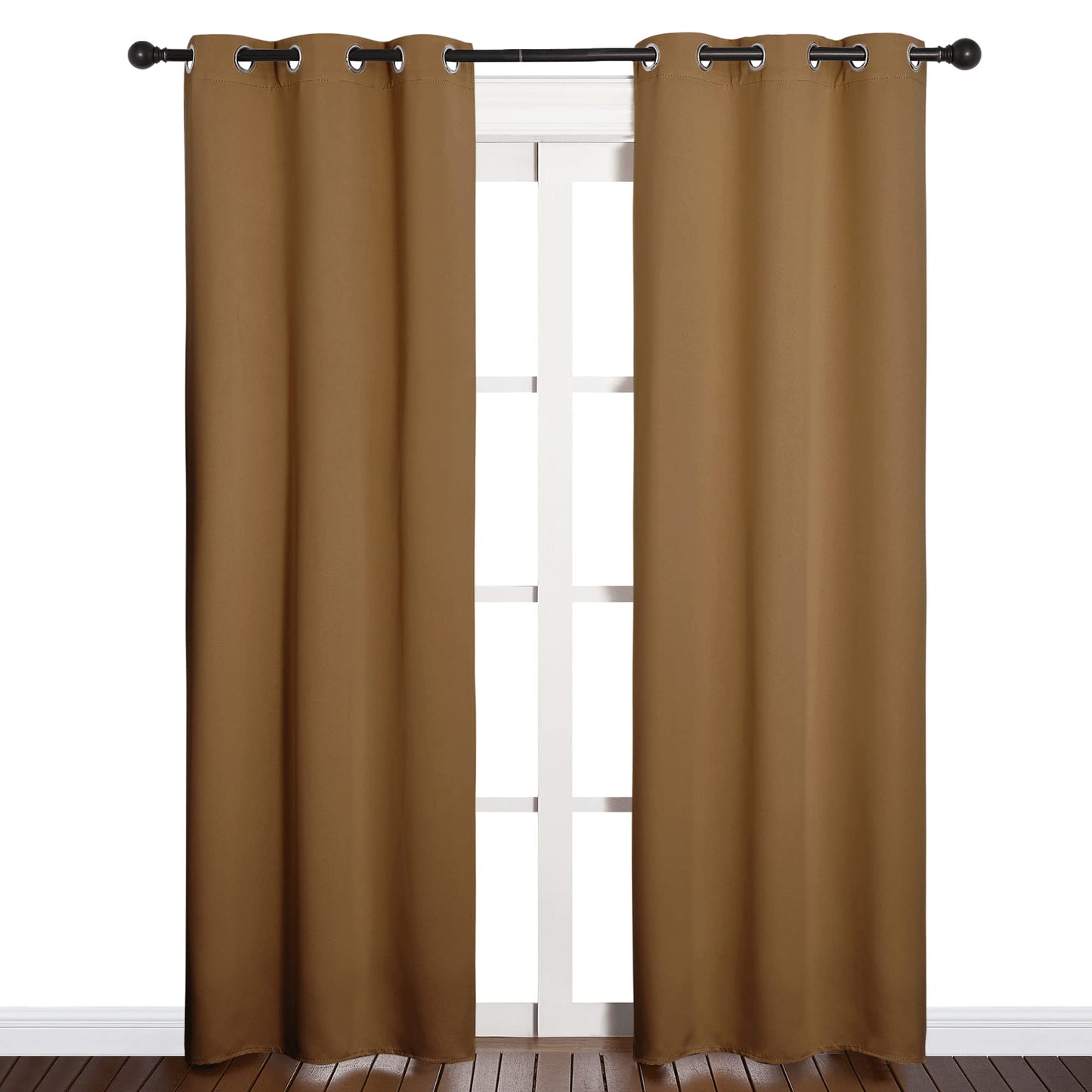 NICETOWN Sleek Blackout Curtains 84 inches Length for Windows, Noise Reducing and Block Draft Panels for Door Doorway Laundry Office Luxury Decor Theme (2 Panels, Gold Brown, W34 x L84 -Inch)