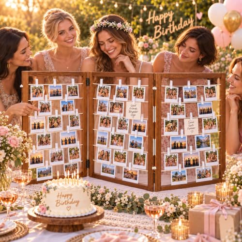 54x24 Inch Wood Photo Hanging Boards with Clips - 3-Panel Rustic Display