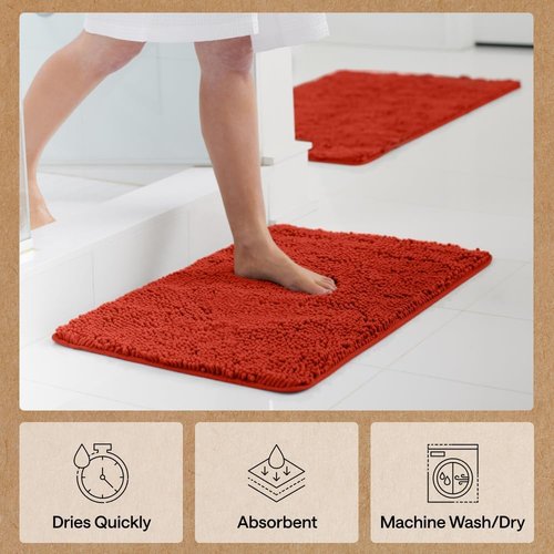 GORILLA GRIP Bath Rug Mat - Soft Absorbent Chenille | Quick Dry Microfiber, 30x20, Sunset Orange