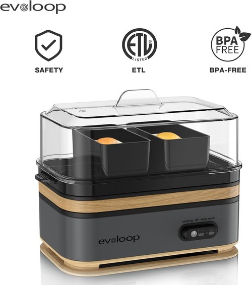 Evoloop Electric Egg Cooker - Rapid 6 Egg Capacity for Soft, Medium, Hard Boiled & Omelets | BPA Free