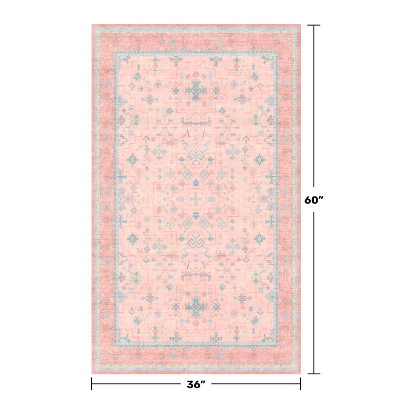 Washable 3x5 Pink Rugs for Girls Bedroom Beside Bed, Nursery Rug, Soft Faux Wool Low Pile Non Slip Stain Resistance Carpet, Pink & Blue