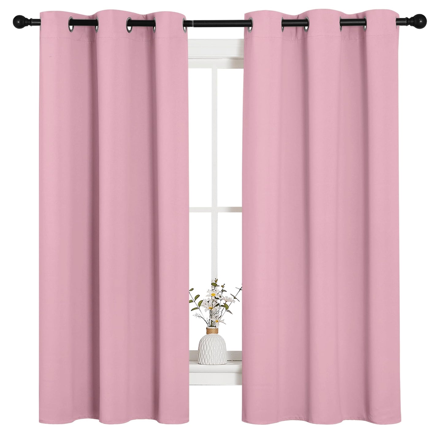 NICETOWN Room Darkening Curtains 63" Long Set of 2 for Bedroom, Rouge Pink Nursery Essential Thermal Insulated Solid Grommet Top Blackout Curtains/Drapes (1 Pair, 42 inches Wide)