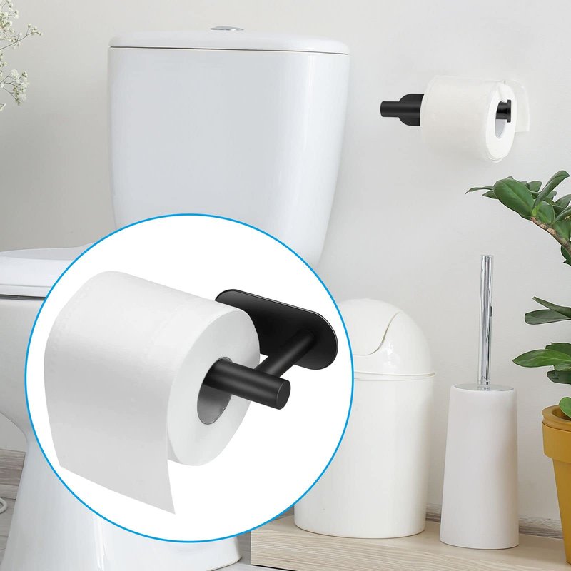 Toilet Paper Holder Self Adhesive, Eolax Toilet Roll Holder no Drilling for Bathroom Washroom, Tissue Roll Holders Wall Mount, Stainless Steel (Black)