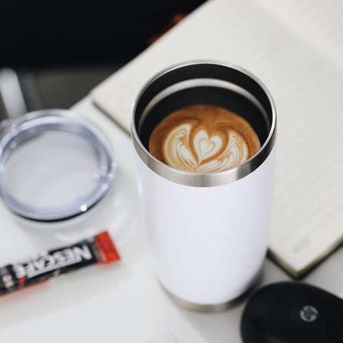 COMOOO 20oz White Double Wall Vacuum Insulated Tumblers - 8 Pack Stainless Steel Travel Mugs with Lids & Straws