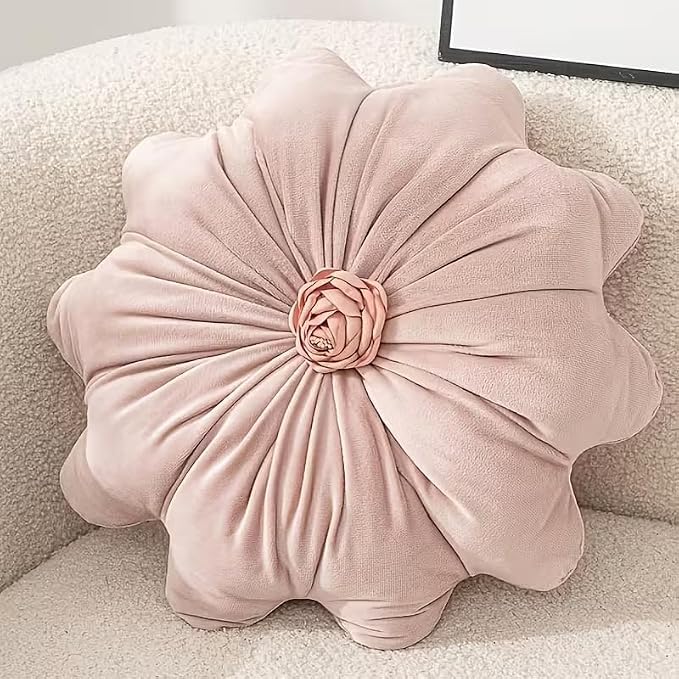 Beige Floral Dutch Velvet Pillow Cushion for Sofa and Bed - Soft Lumbar Support