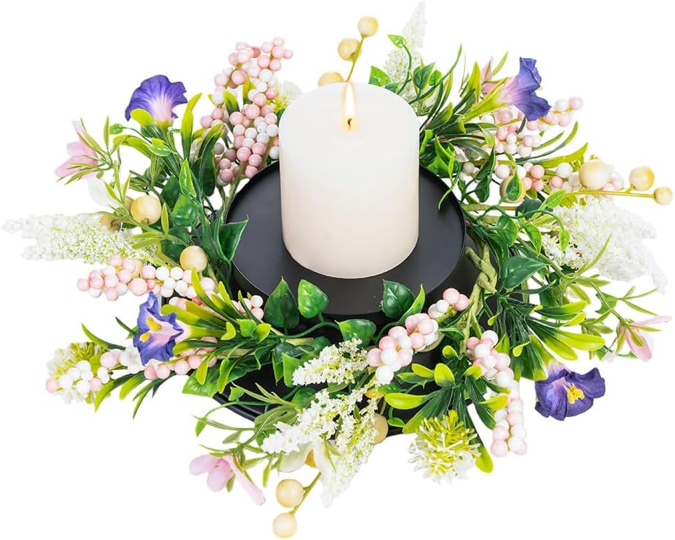 MOYEE Candle Holder Centerpiece - Elegant Black Metal Design with Artificial Flowers | 14-Inch Dining Table Decor