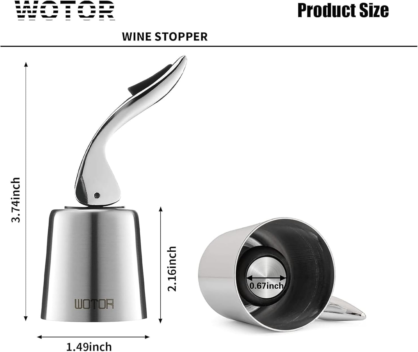 WOTOR Wine Stoppers Stainless Steel Wine Bottle stopper Plug with Silicone Reusable Wine Saver Leak proof Keep Fresh Silver 6 pack