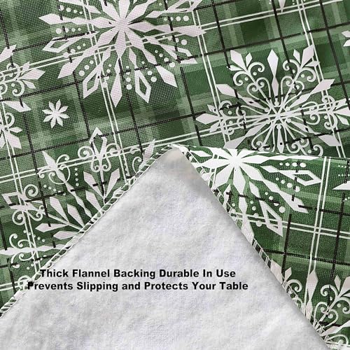 Christmas Green Snowflake Vinyl Tablecloth 60x102 Inch Rectangular Snowfall Variation