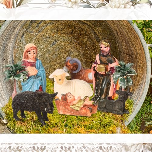 Nativity Scene Set 27 Pieces Christmas Figures Baby Jesus Holy Family Stable Model with Trees & Moss - Realistic Design (Variation of THIS listing)