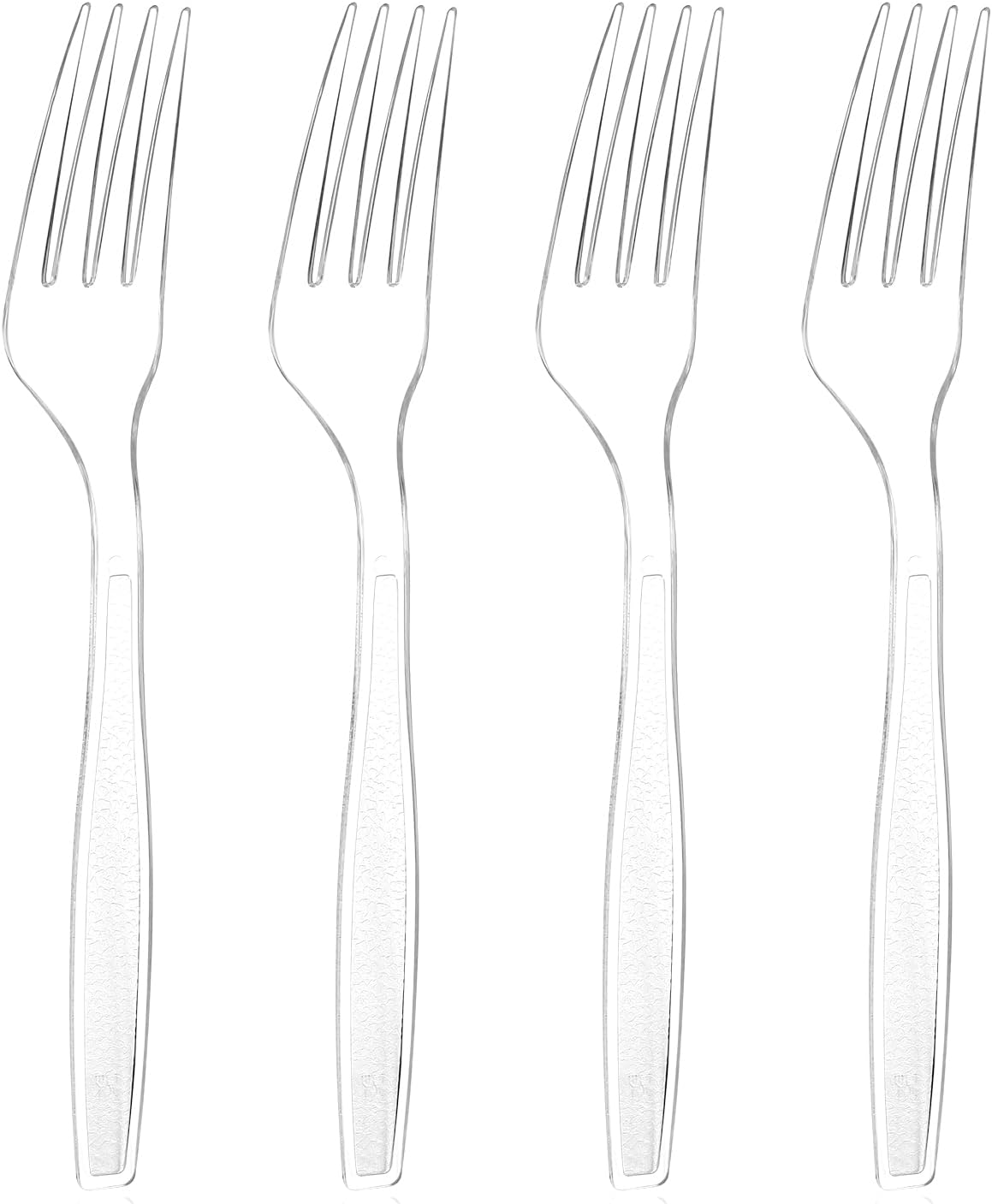Skiennix 180 Count Heavy Duty Clear Plastic Forks - Durable, BPA-Free & Heat Resistant Utensils for Events