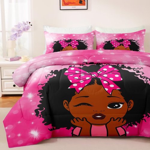 GRAT TIOC Black Girl Comforter Set Twin for Kids,Black Girl Magic Bedding Set,African American Inspirational Quotes Comforter,Little Princess Bed Bedroom Set