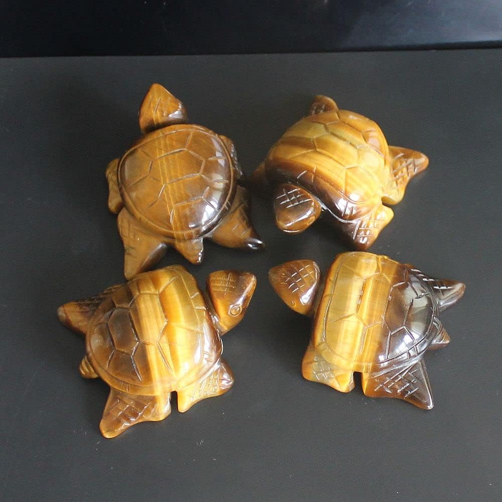Skiennix Hand-Carved Gemstone Crystal Sea Turtle Figurine - 2'' AAA Golden Tiger Eye Home Decor