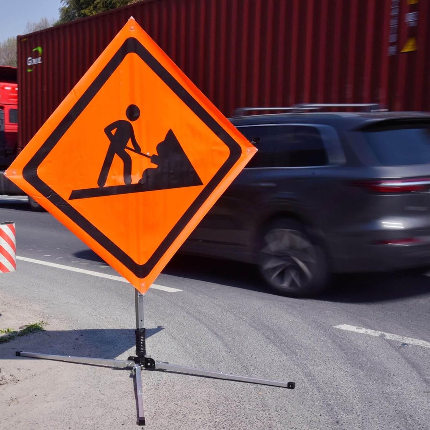 Roll Up Sign Stand - Portable & Durable Traffic Safety Display Holder | Easy Setup for Outdoor Use