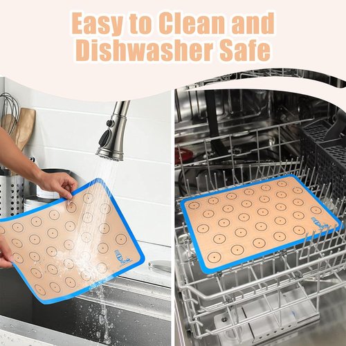 Folksy Super Kitchen Silicone Macaron Baking Mat Set - Non-Stick Oven Liner for Cookies | 3 Pieces (2 Half Sheets & 1 Quarter Sheet) - Blue (16.5x11.6)