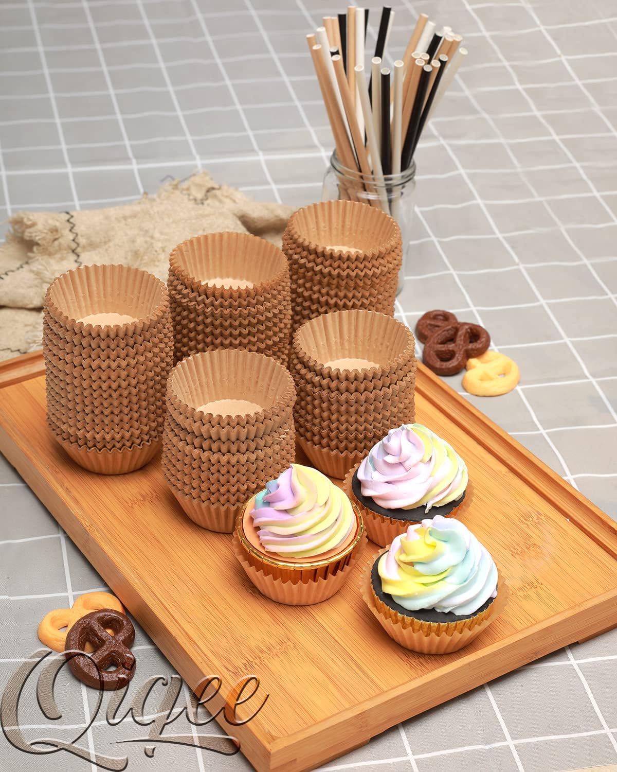 Qiqee Mini Cupcake Liners - 1000 Count Natural Food Grade Baking Cups | Odorless Small Size
