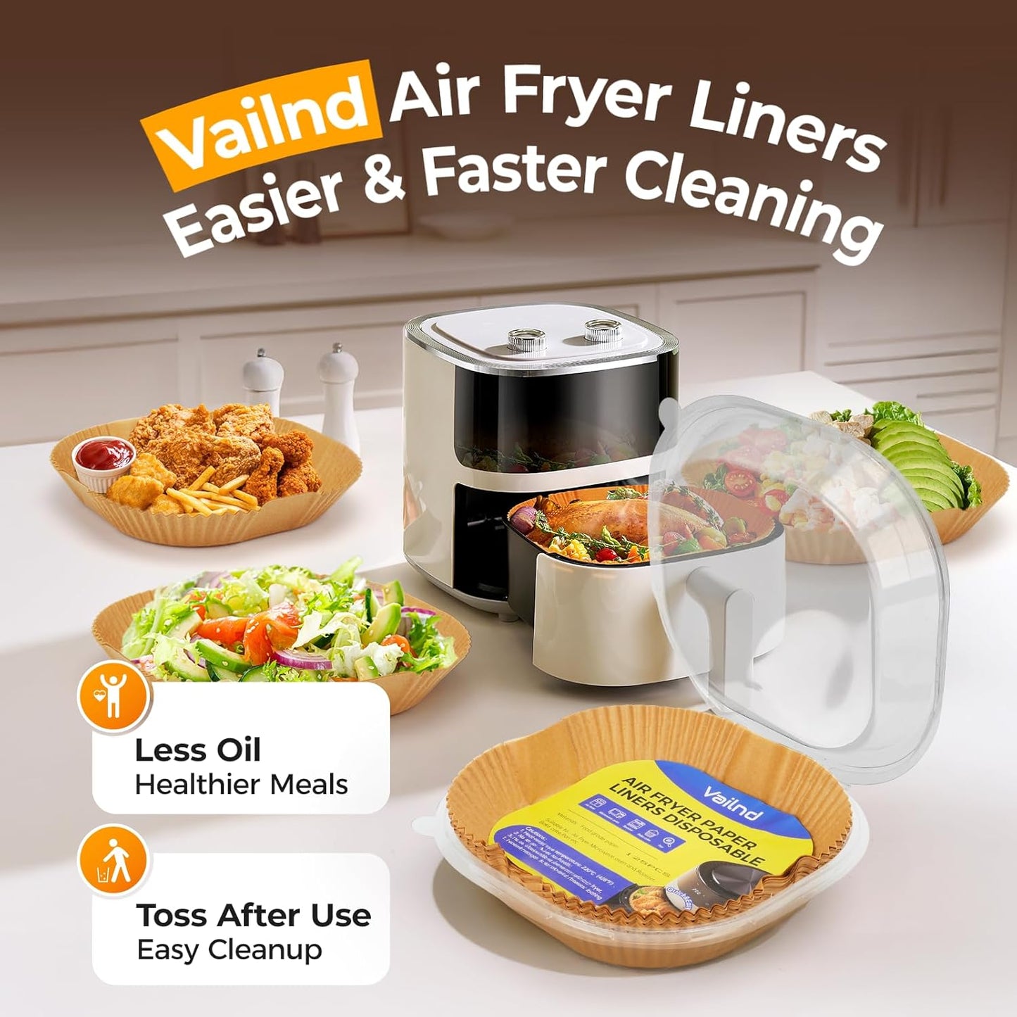 Skiennix 360 Pcs Air Fryer Liners - 8" Square Unbleached Parchment Paper, Non-Stick & Leakproof