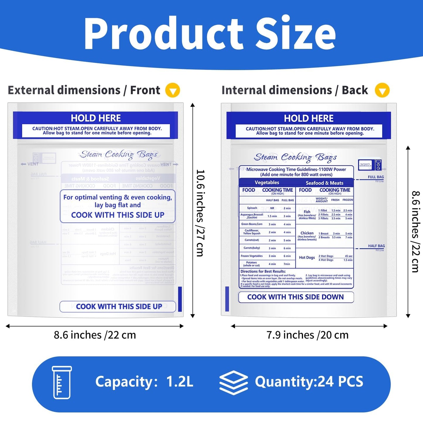 Sel Natural 24 Pcs Microwave Steamer Bags 7.9 X 8.6 Inch Zipper Steam Cooking Bags Reusable Microwave Cooking Bag for Vegetables Potatoes and Meat (24)