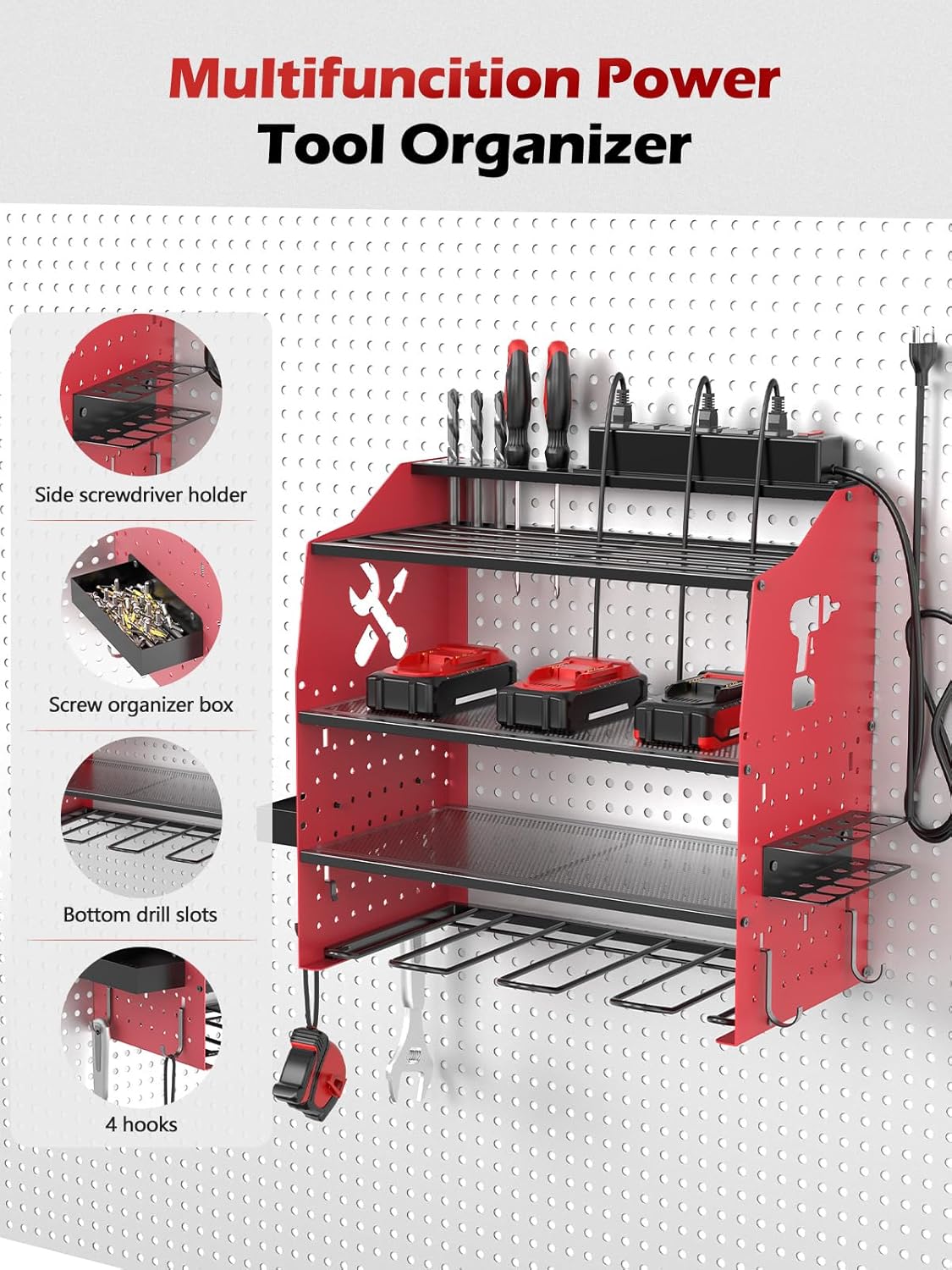 Skiennix Power Tool Organizer - Heavy-Duty Wall Mount with Charging Station | 5-Layer, 220 LBS Capacity
