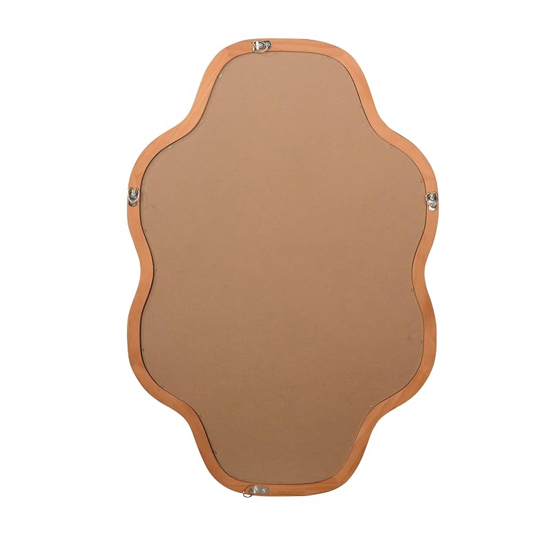 Cloud-Shaped Wall Mirror 20x30 in with Solid Wood Frame, Tempered Glass, Irregular Silhouette - Yellowish-Brown