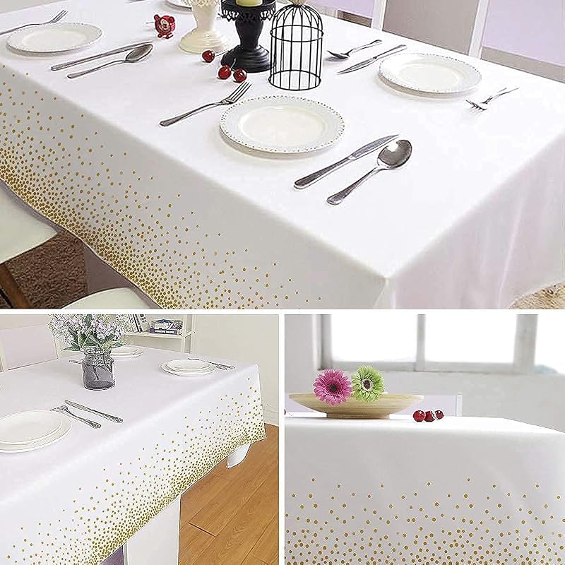 2 Pack White and Gold Disposable Tablecloths, 54 x 108 in – Rectangular Party Covers (Variation: White+2 Pack)