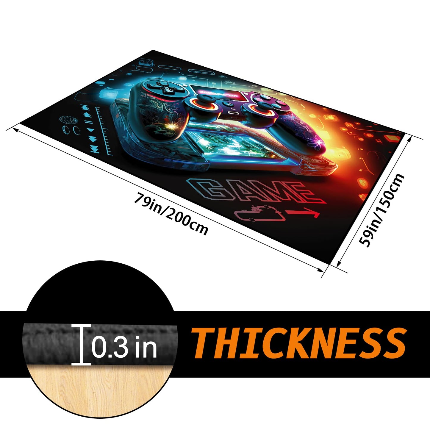 Lacut Game Area Rug Teen Boys Carpet, 3D Gaming Rugs Gamepad Controller Mat for Boys Girls Bedroom Playroom, Non-Slip Gamer Rugs Children Gaming Area Rugs (79" x 59", 3D Game Pattern 1)