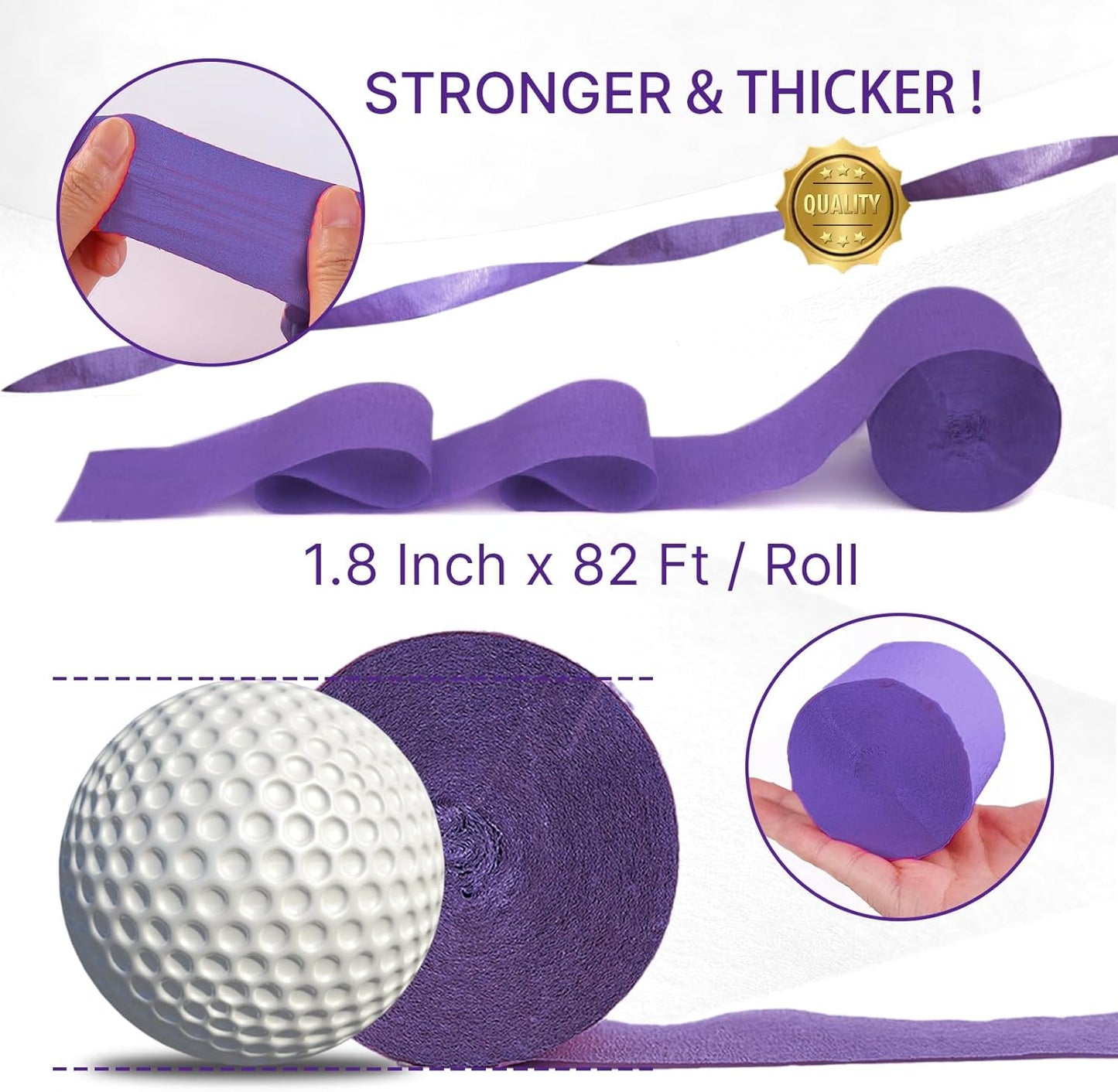 PartyWoo Crepe Paper Streamers - Metallic Silver & Purple Colors | 6 Rolls, 492ft Total for Celebrations