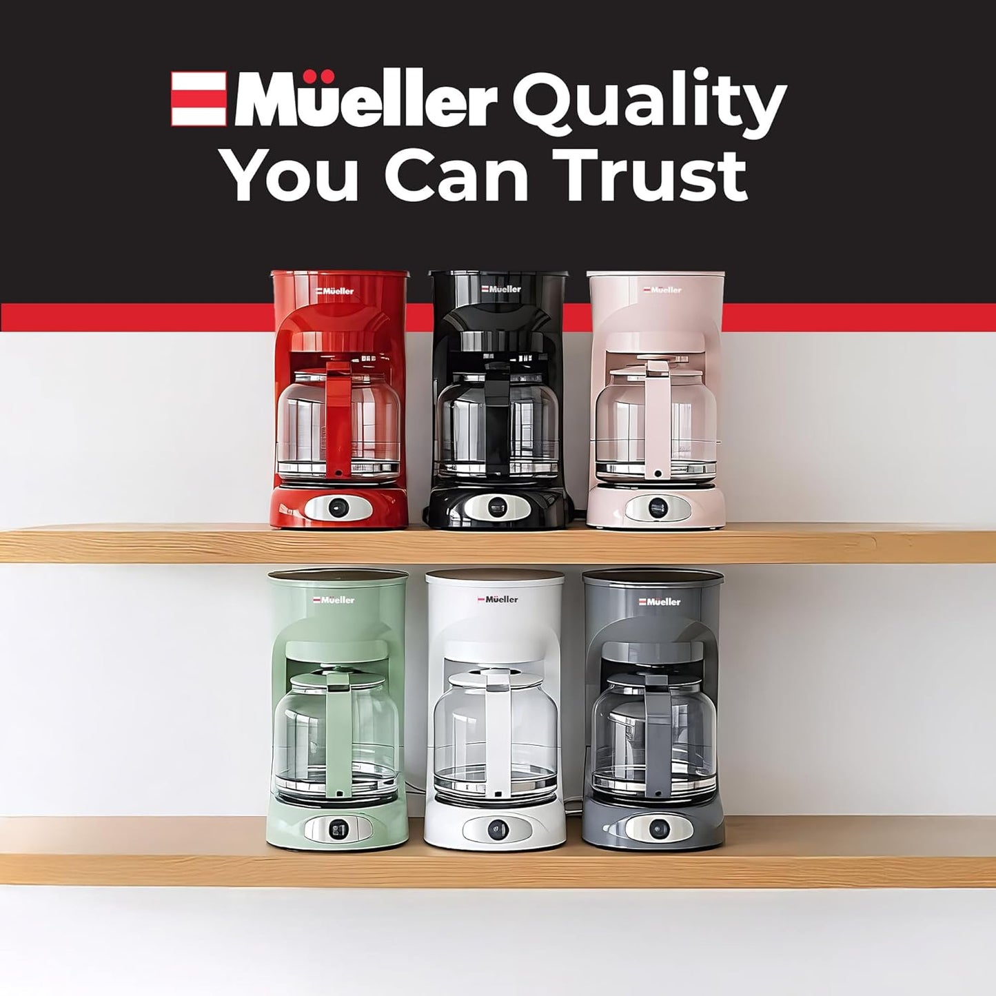Mueller 12-Cup Drip Coffee Maker - Borosilicate Carafe, Auto-Off & Reusable Filter | Kitchen Essential