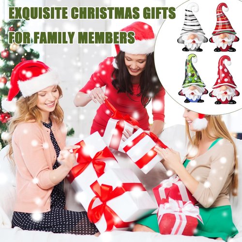 AceOrbit Mini Christmas Gnome Decorations - 4 Pcs Glass Santa Claus Ornaments for Festive Home Decor
