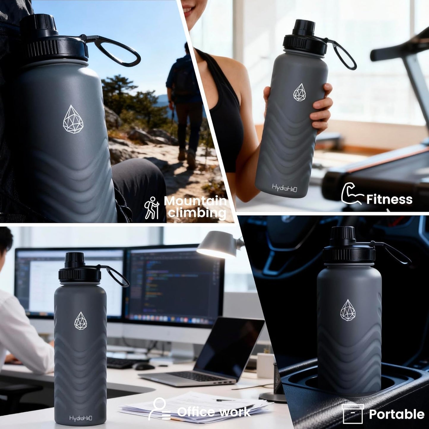 Skiennix 24oz Stainless Steel Insulated Water Bottle - 48H Cold & 24H Hot, Leak-Proof, BPA-Free | Grey