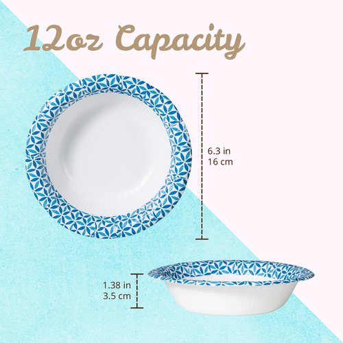 MATICAN Paper Bowls 12 oz, 150-Count Disposable Bowls, Heavy Duty Soak-Proof and Microwave-Safe Paper Bowls with Infinity Petal Design, Great for Soup, Salad, Snacks, and Party Use