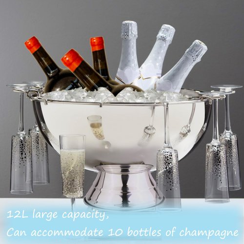 Large Champagne Bowl,12L Champagne Bowl Ice Bucket with Scoop Stainless Steel Large Champagne Ice Bucket Big Ice Bucket for Parties Large Size Ice Bowl for Wine Beer Home Bar Celebrations,16in