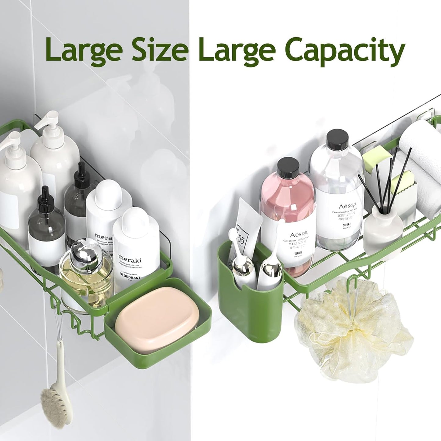 NESOMI Shower Caddy - Rustproof Stainless Steel Organizer with Soap Dish & Hooks | 8-Pack, No-Drill Storage