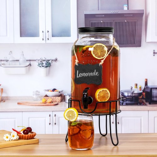 1.5 Gallon Glass Drink Dispensers for Parties, Ice Beverage Dispensers with Stand, Glass Water Dispenser with Spigot, Laundry Detergent Dispenser, Lemonade Dispenser