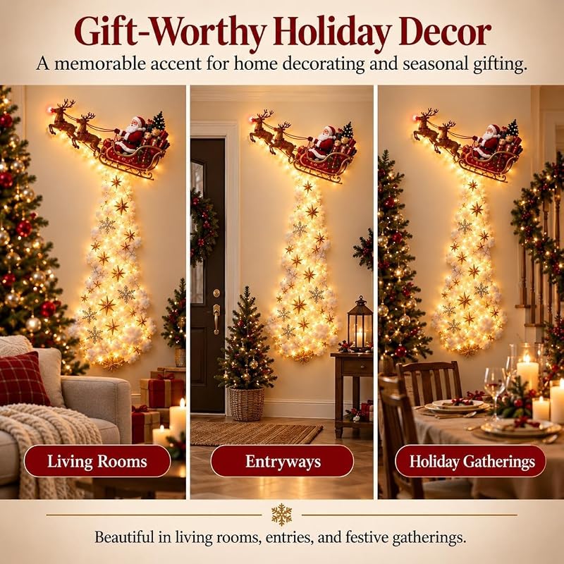 Christmas Magic Trail Wall Light with Santa Sleigh & Reindeer - Indoor Hanging Decor (Variation #D)