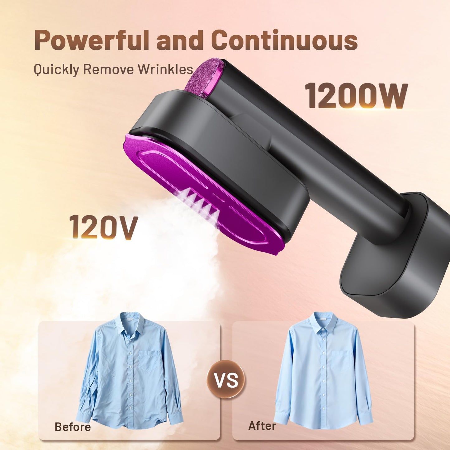 Steamer for Clothes, 2 in 1 Clothes Steamer Handheld, Travel Iron, 6-Level 1200W Steam Iron with LED Display, 15s Heat Up, Detachable Water Tank, Suitable Home and Travel, 120V