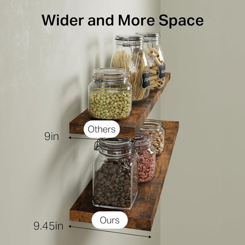 BAYKA Floating Shelves for Wall, 36 inches Wall Mounted Wood Shelves for Bathroom, Bedroom, Living Room, for Storage/Decor with 30lbs Capacity - Rustic Brown,Set of 3