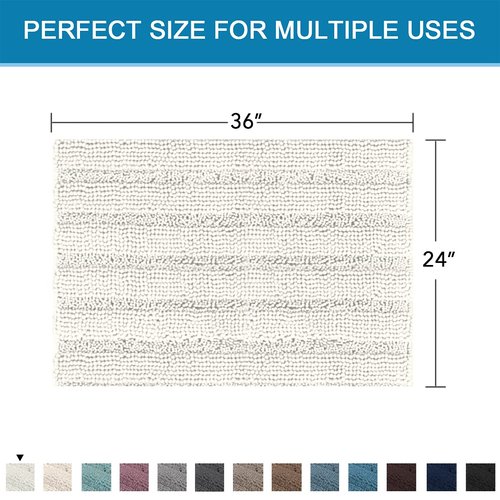 H.VERSAILTEX Bath Mats for Bathroom Non Slip Extra Thick Chenille Striped Bath Rug 24" x 36" Absorbent Non Skid Fluffy Soft Shaggy Rugs Washable Dry Fast Plush Mats for Indoor, Bath Room, Tub - Cream