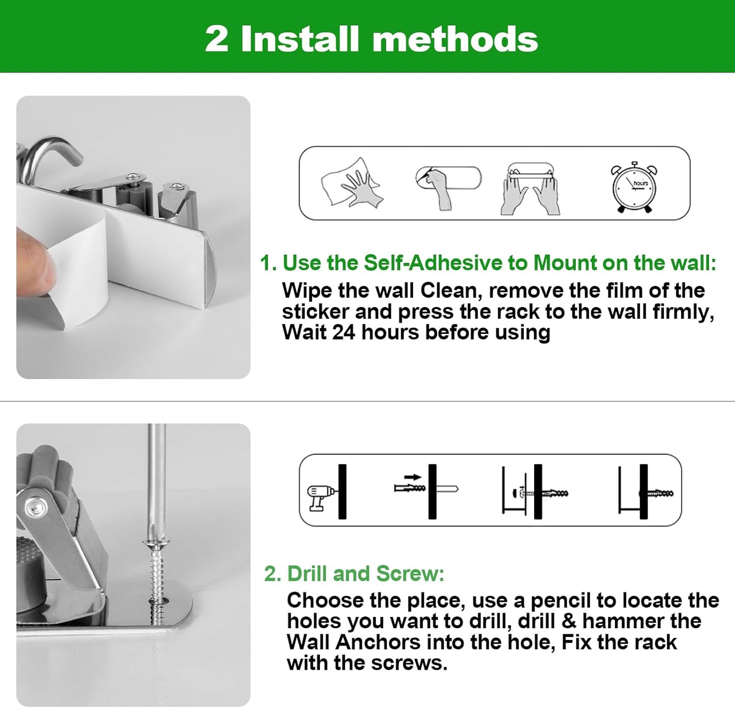 Voze Mop and Broom Holder - 5 Racks & 4 Hooks | Heavy-Duty Wall Mount Organizer for Home & Garage