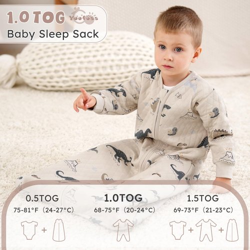 Yoofoss Baby Sleep Sack 6-12 Months 1.0 Tog Long Sleeve Sleep Sack Organic Cotton Wearable Blanket for Infants 2-Way Zipper Quilted Sleeping Sacks(Medium)